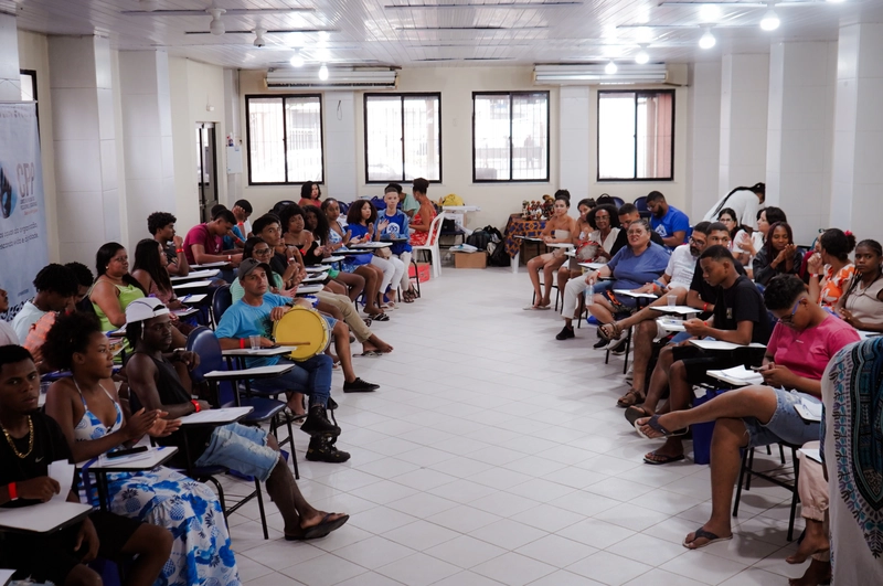 Jovens da Bahia e Sergipe reunidos para o Encontro de Educomunicação com a Juventude Pescadora e Quilombola em Salvador. Foto Xavier/Acervo Mandí